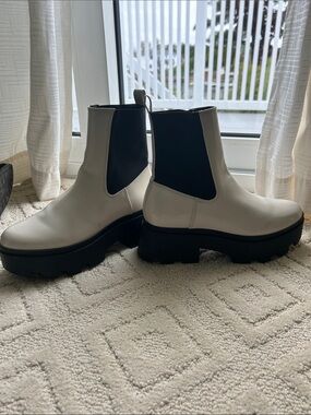 Nasty Gal White Chelsea Lug Sole Booties with Black Elastic